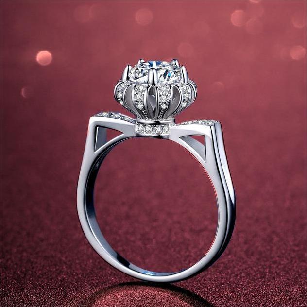 925 Silver D Colour Moissanite Diamond Flower Wrap Ring Closed