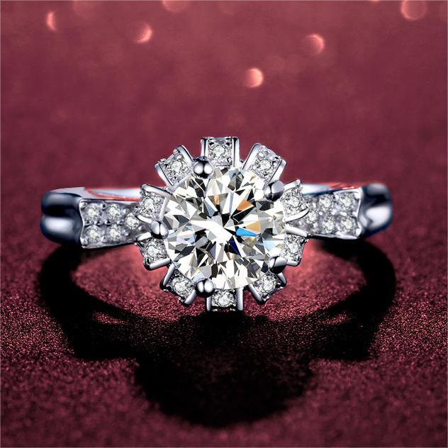 925 Silver D Colour Moissanite Diamond Flower Wrap Ring Closed