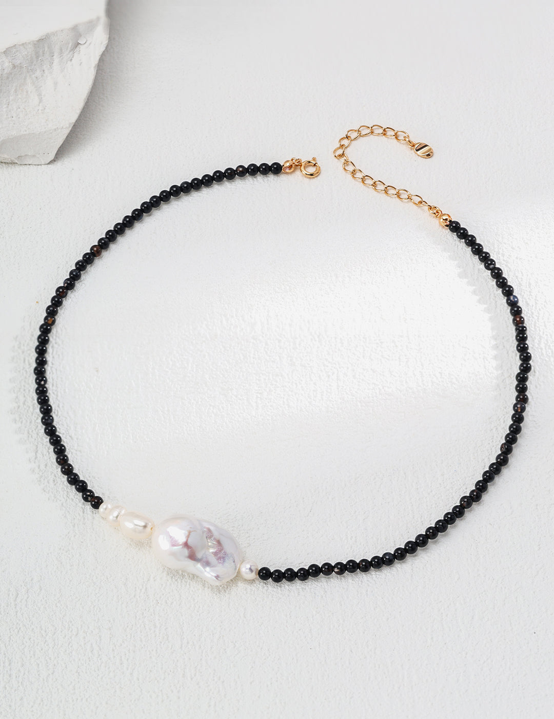 925 Silver Simple Natural Pearl Onyx Necklace