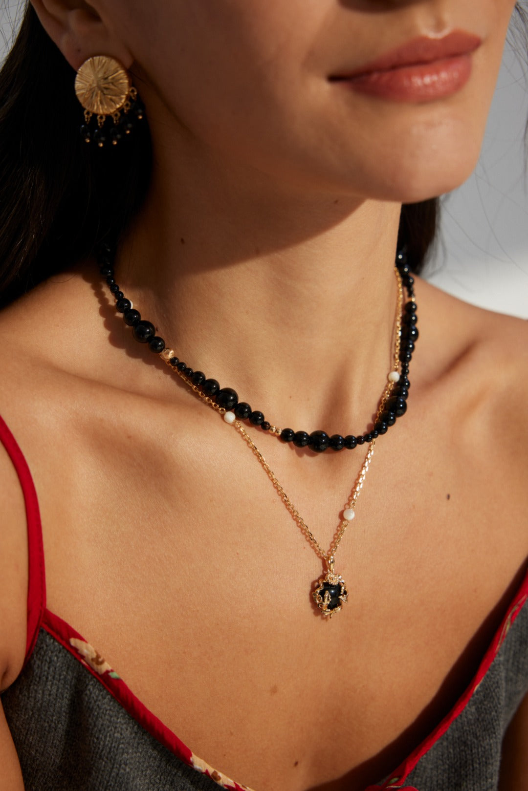 S 925 Silver Simple Onyx Silver Silk Shell Necklace